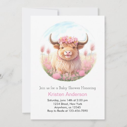 Highland Cow Girl Baby Shower Invitation