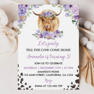 Highland Cow Girl Birthday Invitation