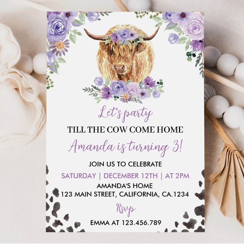 Highland Cow Girl Birthday Invitation