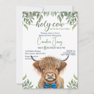 highland cow greenery baby shower invitation
