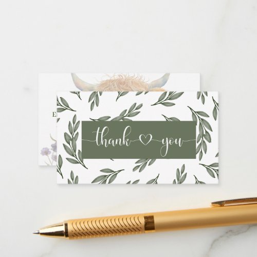 Highland Cow greenery baby shower thank you  Enclosure Card