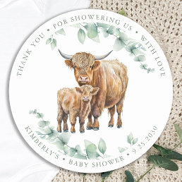 Highland Cow Greenery Boho Farm Animal Baby Shower Classic Round Sticker