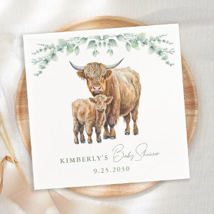 Highland Cow Greenery Boho Farm Animal Baby Shower Napkins
