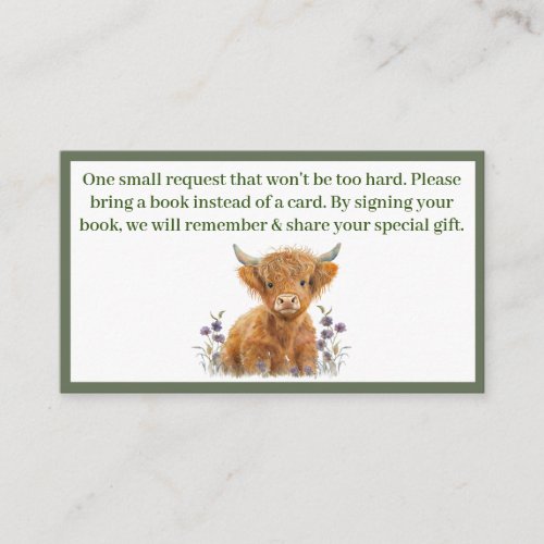 Highland Cow greenery books for baby Enclosure Card