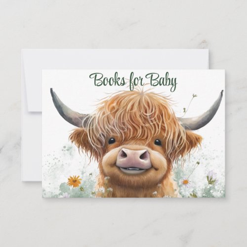 Highland cow greenery books for baby RSVP card