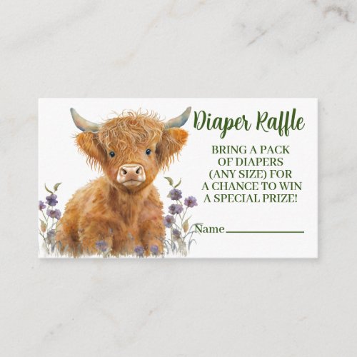 Highland Cow greenery diaper raffle Enclosure Card