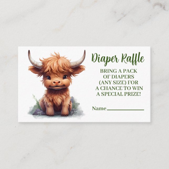 Highland Cow greenery diaper raffle Enclosure Card (Front)