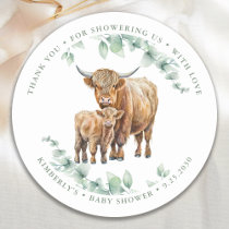 Highland Cow Greenery Farm Animals Baby Shower Classic Round Sticker