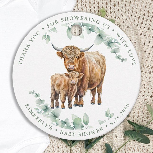 Highland Cow Greenery Farm Animals Baby Shower Favor Tags (Creator Uploaded)