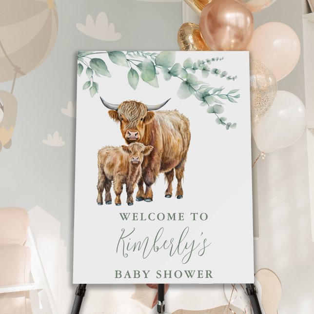 Highland Cow Greenery Farm Animals Baby Shower Foam Board (Creator Uploaded)