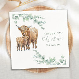 Highland Cow Greenery Farm Animals Baby Shower Napkins