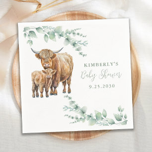 Highland Cow Greenery Farm Animals Baby Shower Napkins