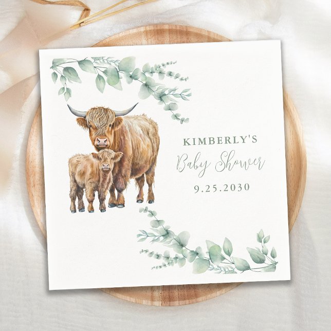 Highland Cow Greenery Farm Animals Baby Shower Napkins (Creator Uploaded)