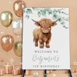 Highland Cow Greenery Farm Animals Kids Birthday Foam Board<br><div class="desc">Invite your friends and family to celebrate your childs birthday with this adorable highland calf and eucalyptus greenery 1st birthday invitations, party accessories and gifts . This cow birthday invitation features a hand-painted watercolor highland cow, perfect for farm and cow lovers! The design is modern and trendy, with a simple...</div>