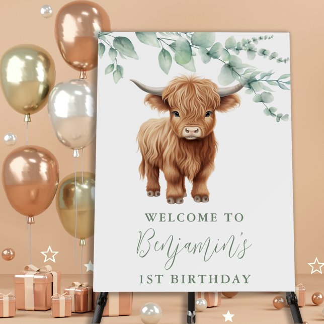 Highland Cow Greenery Farm Animals Kids Birthday Foam Board (Creator Uploaded)