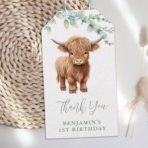 Highland Cow Greenery Farm Animals Kids Birthday Gift Tags