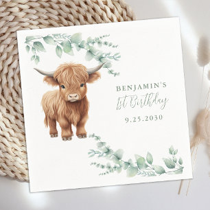 Highland Cow Greenery Farm Animals Kids Birthday Napkins