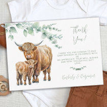 Highland Cow Greenery Farm Baby Shower Thank You Note Card