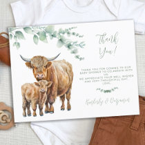 Highland Cow Greenery Farm Baby Shower Thank You Postcard