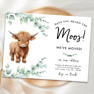 Highland Cow Greenery Farm New Address Moving Announcement Postcard