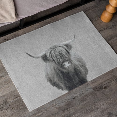 Highland Cow Grey Black White  Rug