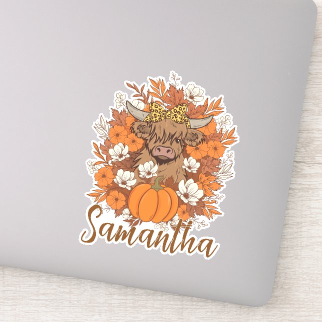 Highland Cow Halloween Autumn Personalized  Sticker (Detail)