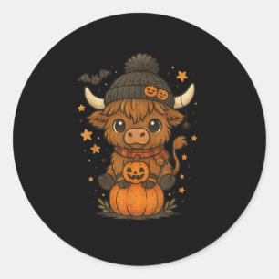 Highland Cow Halloween Cute Pumpkin Classic Round Sticker