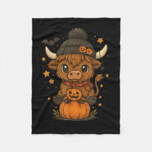 Highland Cow Halloween Cute Pumpkin Fleece Blanket