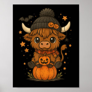 Highland Cow Halloween Cute Pumpkin  Poster