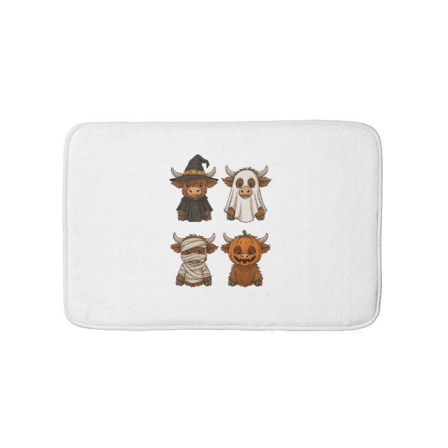 Highland Cow Halloween Funny Fall Spooky Bath Mat (Front)