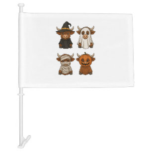 Highland Cow Halloween Funny Fall Spooky Car Flag
