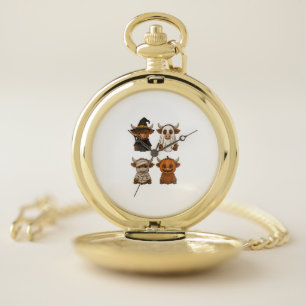 Highland Cow Halloween Funny Fall Spooky Pocket Watch