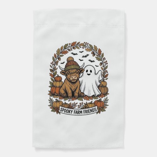 Highland Cow Halloween Ghost Pumpkin Vintage Art Garden Flag