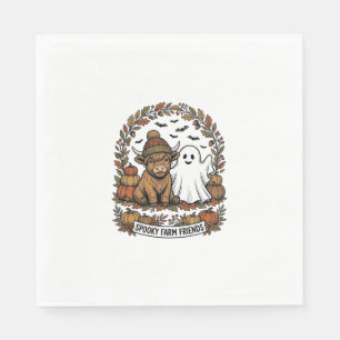 Highland Cow Halloween Ghost Pumpkin Vintage Art Napkins