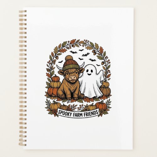Highland Cow Halloween Ghost Pumpkin Vintage Art Planner