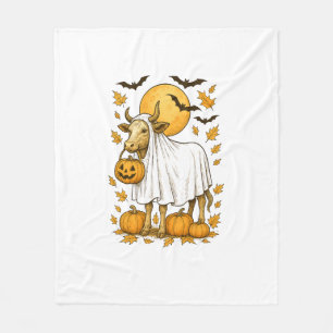 Highland Cow Halloween in Ghost Costume Fleece Blanket