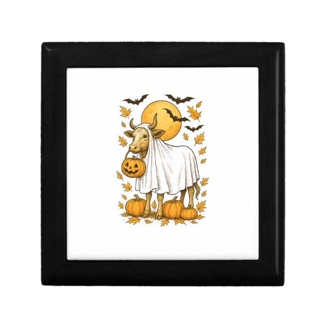 Highland Cow Halloween in Ghost Costume Gift Box (Front)