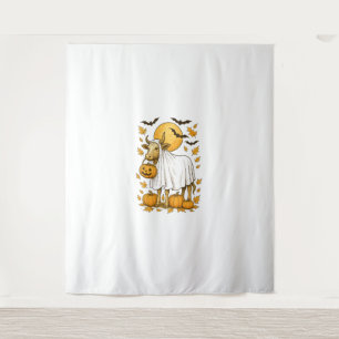 Highland Cow Halloween in Ghost Costume Tapestry