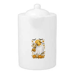 Highland Cow Halloween in Ghost Costume Teapot