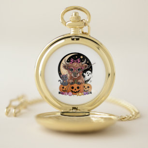 Highland Cow Halloween Spooky Season Pocket Watch