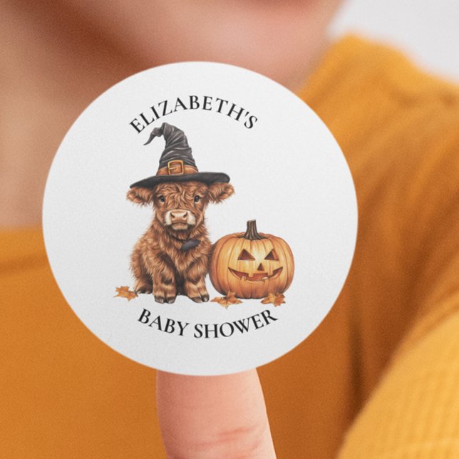 Highland Cow Halloween Watercolor Baby Shower  Classic Round Sticker (Creator Uploaded)