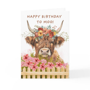 Highland Cow Happy Birthday to Moo Cute Card