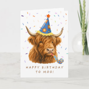 Highland Cow Happy Birthday to Moo Cute Card