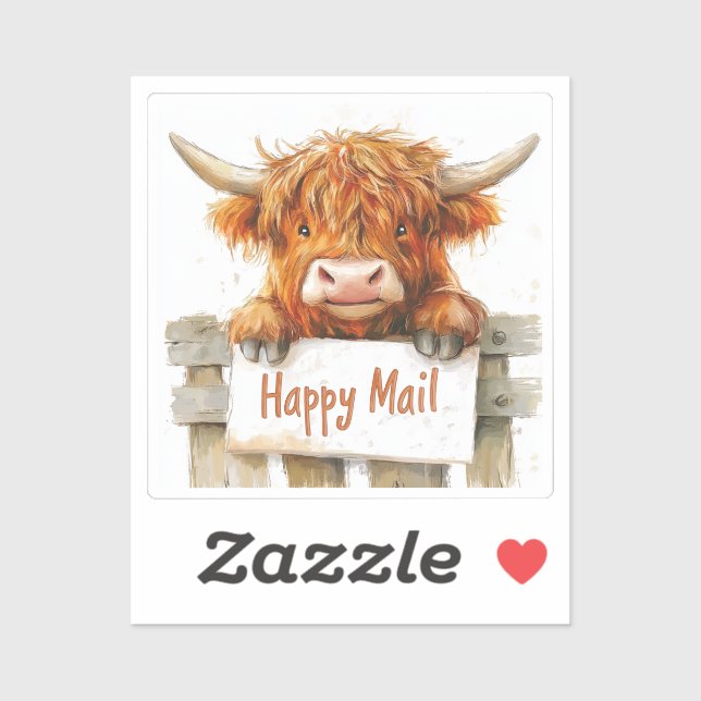 Highland Cow, Happy Mail, Sticker  (Sheet)
