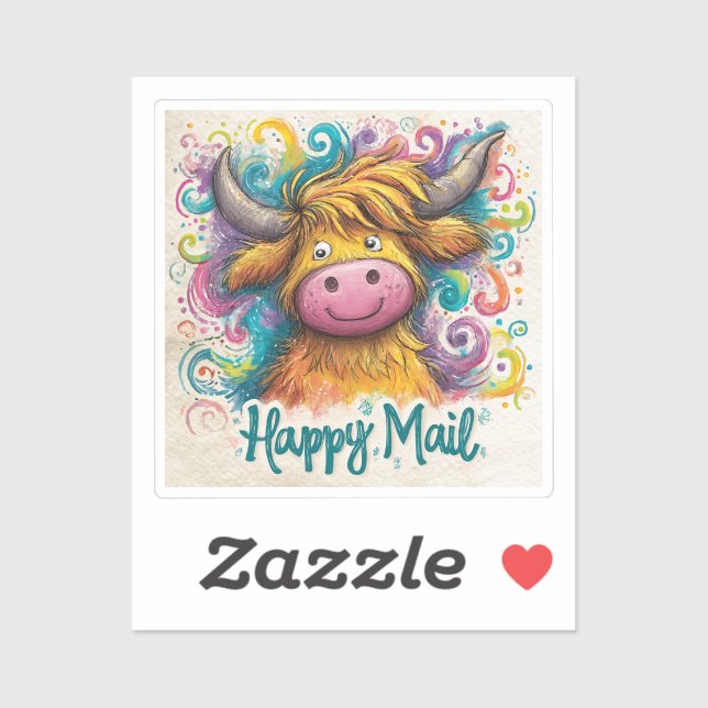 Highland Cow, Happy Mail, Sticker (Sheet)