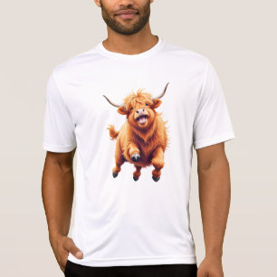 Highland Cow Happy Playful Fun Jumping In The Air T-Shirt