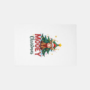 Highland Cow Heifer Santa Hat Mooey Christmas Tree Rug