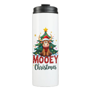 Highland Cow Heifer Santa Hat Mooey Christmas Tree Thermal Tumbler