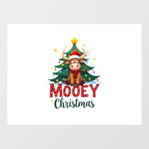 Highland Cow Heifer Santa Hat Mooey Christmas Tree Window Cling