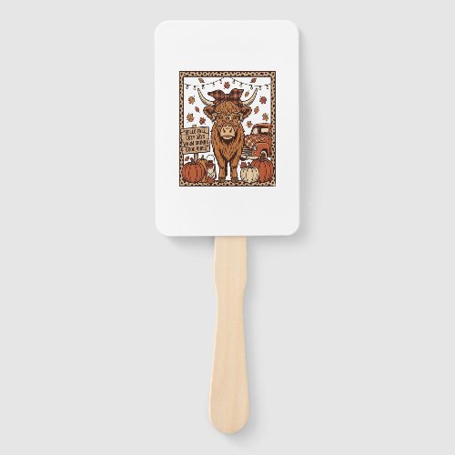 Highland Cow Hello Fall Vintage Engraving Design Hand Fan